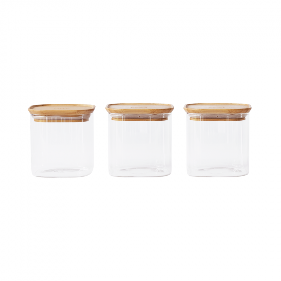 Set of 3 square glass storage jars