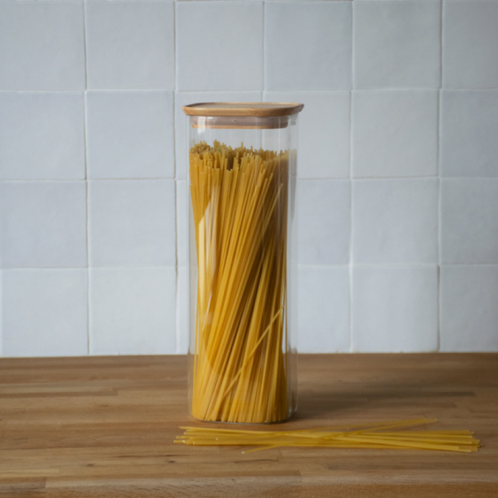 Square Glass and Bamboo Storage Canister