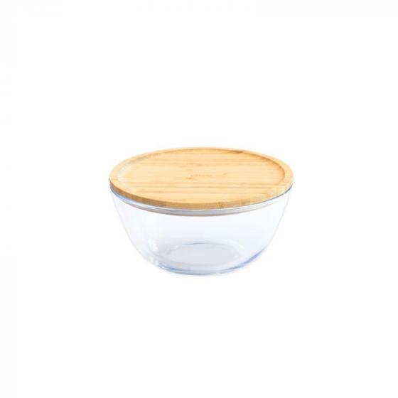 Round glass bowl and bamboo lid