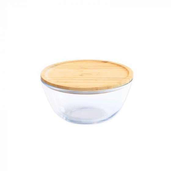 Round glass bowl and bamboo lid