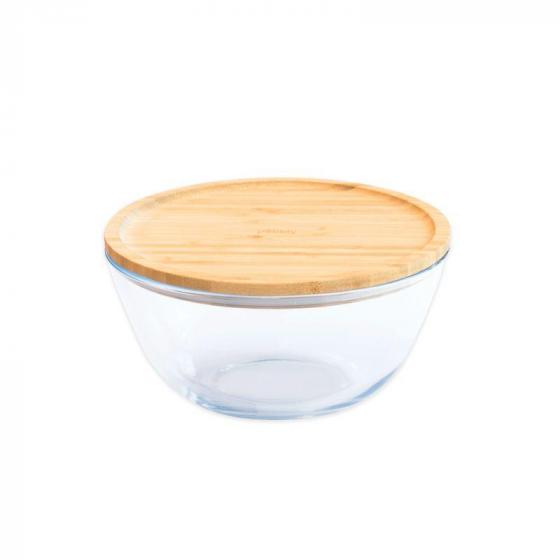 Round glass bowl and bamboo lid