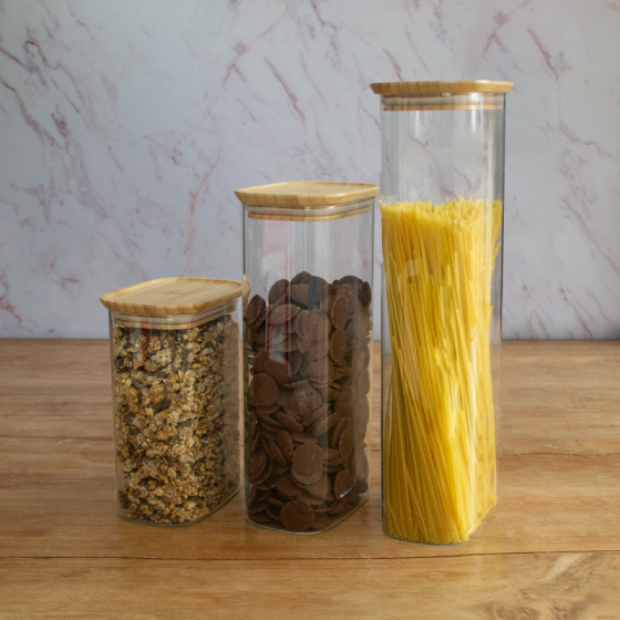 Rectangular Glass and Bamboo Storage Canister