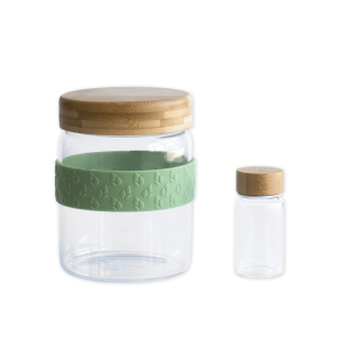 To Go-Mittagesset: Glas- Und Bambusgefäß Und Kleiner Saucengefäss