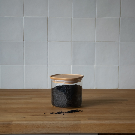 Square Glass and Bamboo Storage Canister