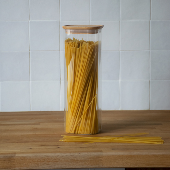 Square Glass and Bamboo Storage Canister