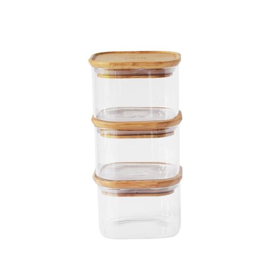 Set of 3 square glass storage jars