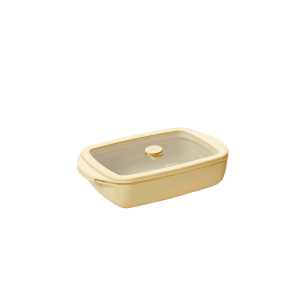 Rechteckige Glasbackform 0,8 L Mit Keramik-Effekt Und Glas- Und Silikondeckel – Creme