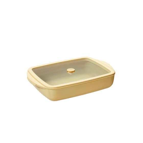 Rechteckige Glasbackform 1,6 L Mit Keramik-Effekt Und Glas- Und Silikondeckel – Creme