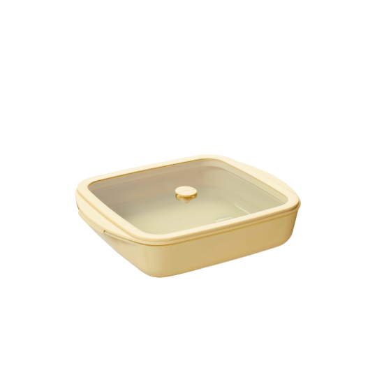 Quadratische Glasbackform 1,6 L Mit Keramik-Effekt Und Glas- Und Silikondeckel – Creme