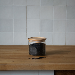 Boîte de Conservation Carrée en Verre et Bambou