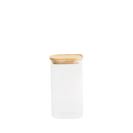 Boîte de Conservation Carrée en Verre et Bambou