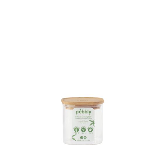 Quadratischer Glasbehälter Mit Bambusdeckel - 500 ml