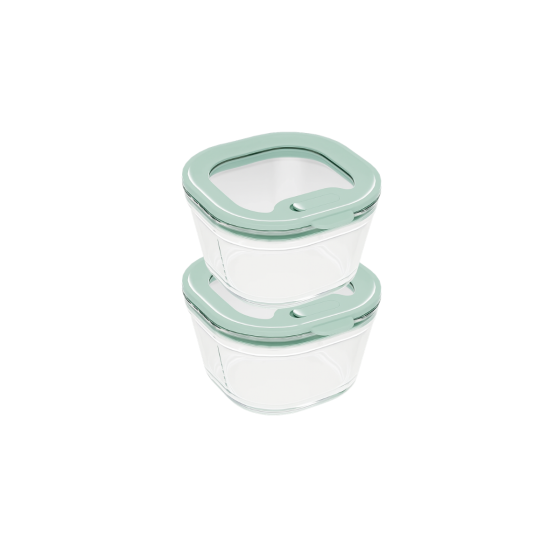 Set de 2 Pots en Verre avec Couvercle en Verre