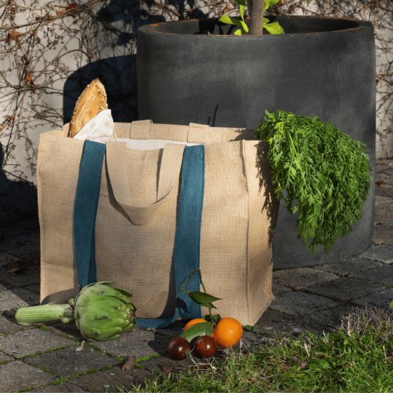 Cabas en Toile de Jute et son Sac à Bouteille en coton bio