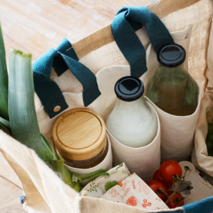 Cabas en Toile de Jute et son Sac à Bouteille en coton bio