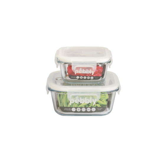2 quadratische Glasbehälter (320 und 800 ml)