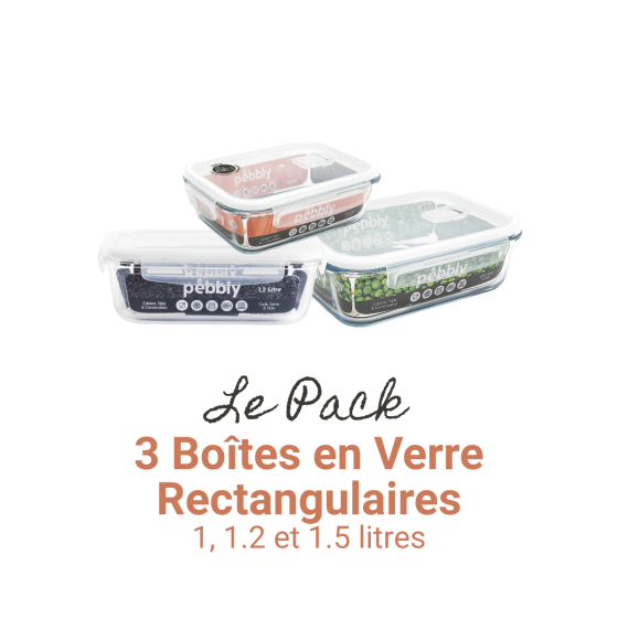 Pack de 3 Boîtes en Verre Rectangulaires (1, 1.2 et 1.5 litres)