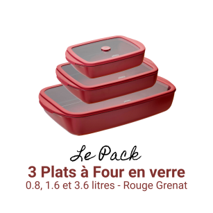 3 Plats à Four en Verre - Rouge Grenat
