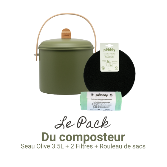Coffret Compost : Seau (Olive 3.5L) + Filtres + Bio Sacs