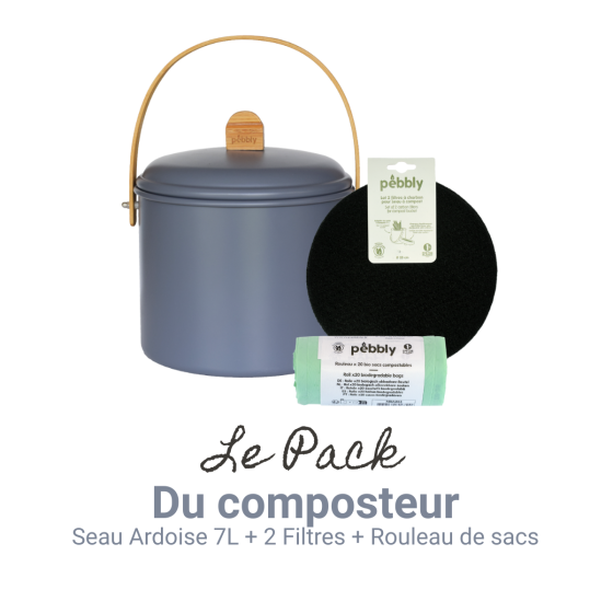 Compost Kit: Bucket (Slate, 7L) + Filters + Organic Bags