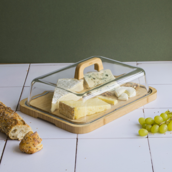 Glass and Bamboo Cheese Board