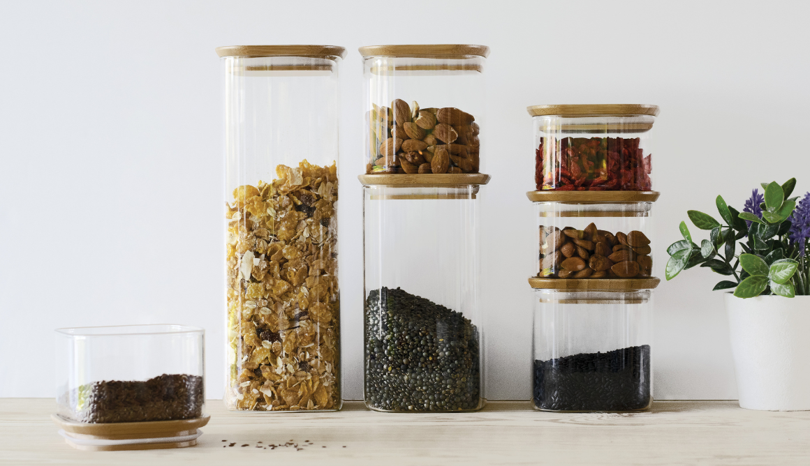 Boîtes de conservation en verre et bambou | Pebbly